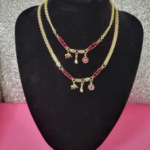 Divinely Protected Set - Beautiful Everyday Casual Special Occasion Wear Fashionista Accessories Gold Chain Red Beads Elephant Charm