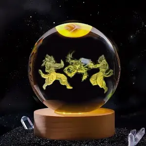 Megahit DBZ Anime Crystal Ball - 3 Inch Glowing Colorful Glass Sphere with Laser Engraved DBZ Characters, LED Light Base, Perfect Christmas Gift for Anime Fans, Cosplay Collectible & Home Decor