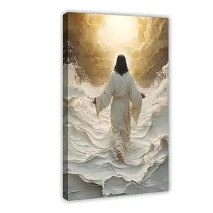 NBHYK Jesus Canvas Wall Art for Christian Poster Picture Jesus Walking On Water Print Painting Wall Decor for Church Home Living Bedroom Kitchen Office Room Decor Eco-Friendly Fade-Resistant Waterproof UV-Protected - Bar