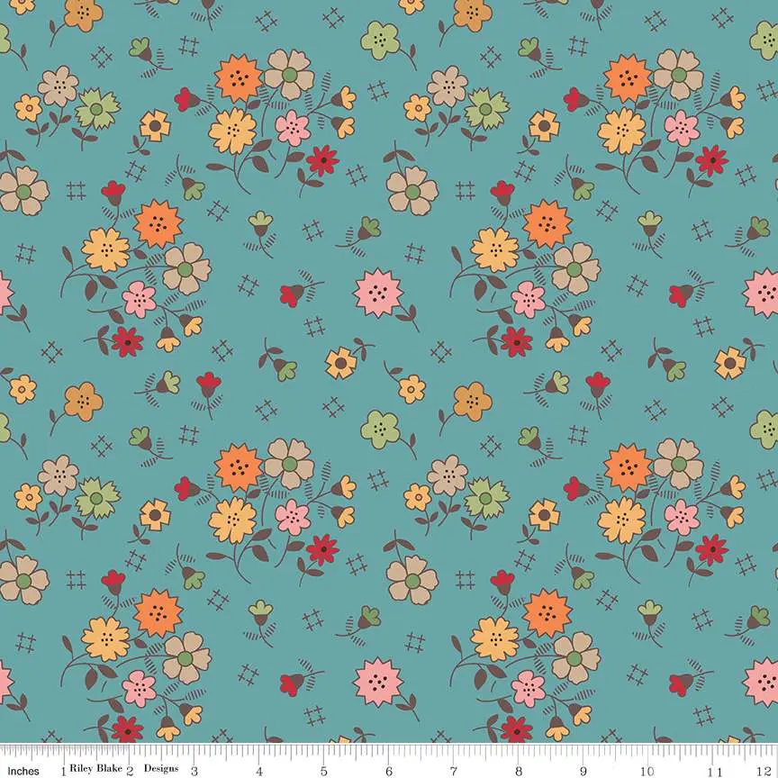 Fabric Riley Blake Raindrop Floral Autumn 108" Wide Back by the Quarter Yard WB14673-RAINDROP