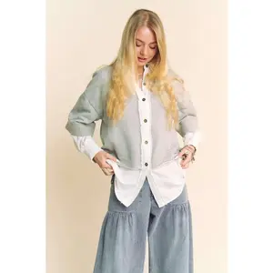 Davi & Dani Faux Layered French Terry Contrast Top