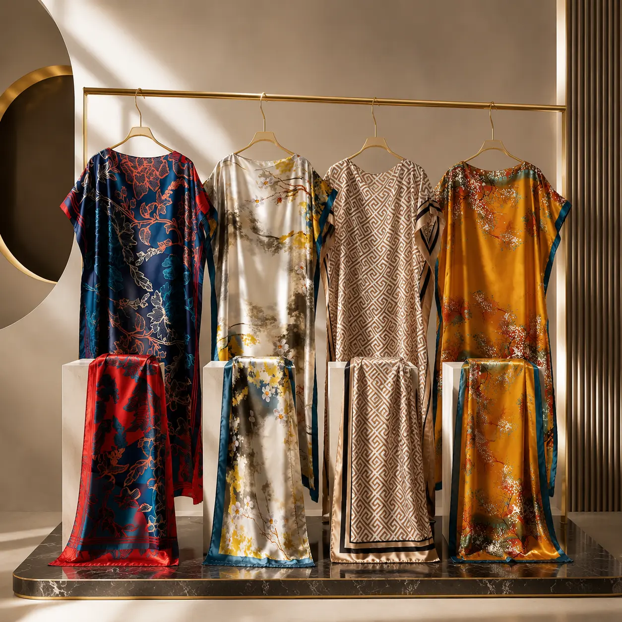 Women’s Long Satin Kimono Robe with Belt, Elegant Floral Lounge Robe, Luxury Full-Length Bathrobe for Sleepwear, Spa, Bridal & Home