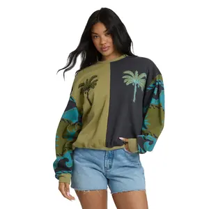 BILLABONG Women's Split Palm Kendal Crewneck Sweatshirt, Relaxed Fit Pullover Color Block Sweatshirt with Embroidery, Graphic Sweatshirt, Everyday Essential - Cedar