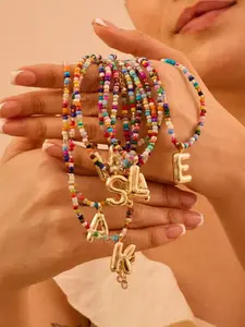 Women's Initial 26 Letter Colorful Beaded Pendant Necklace, Trendy Charm Necklaces, Vintage Boho Style, Initial Necklace Set, Trendy All-Match Jewelry Gift for Her