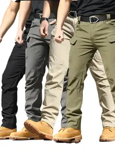4PCS Men'S Tactical Work Pants , Multi-Pocket, Durable Fabric for Hiking, Outdoor Activities, and Construction, Casual Fit for Outdoor Adventures, Outdoor Workwear |Durable Fabric Menswear Breathable Cargo Day Big Small Zipper Trouser Beige Plain Soft