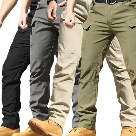 Men’s 4pcs Multi-Pocket Tactical Cargo Pants - Non-Stretch Sturdy Rigid Fabric, Fitted Design for Working, Outdoor Trek & Training Casual Trousers