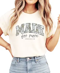 Olive Loves Apple Camo Made for More Christian Graphic Tee – Ephesians 2:10 Camo Faith Shirt for Women - Comfort Colors Inspirational Jesus T-ShirtcAM