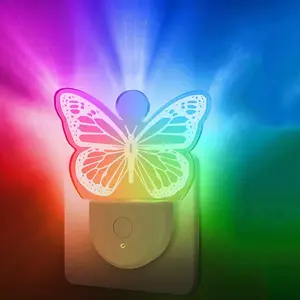 2Pack Butterfly Night Lights US Plug Into Wall Lamp, Color Changing Night Light for Girls and Boys, Nightlight with Dusk to Dawn Sensor for Bathroom Decor, Room, Gifts