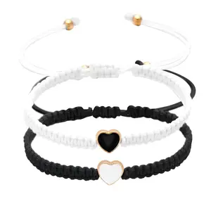 Set of 2 Colorful Heart Shaped Matching Bracelets for Couples and Friendship, Promise Heart Braided, Adjustable Bracelet Valentine's Day Gift