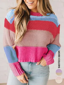 ASWULK Womens Color Block Cropped Sweaters 2025 Winter Trendy Casual Oversized Y2k Striped Pullover Tops in Vibrant Colors