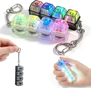 2PACK 4-in-1 Keyboard Fidget Keychain – Black & White Crystal Clear Set, Clicker Toy with RGB LED Light, Mechanical Keycap for Adults, Anxiety Stress Relief Gifts for Couples & Friends, EDC Desk Decor