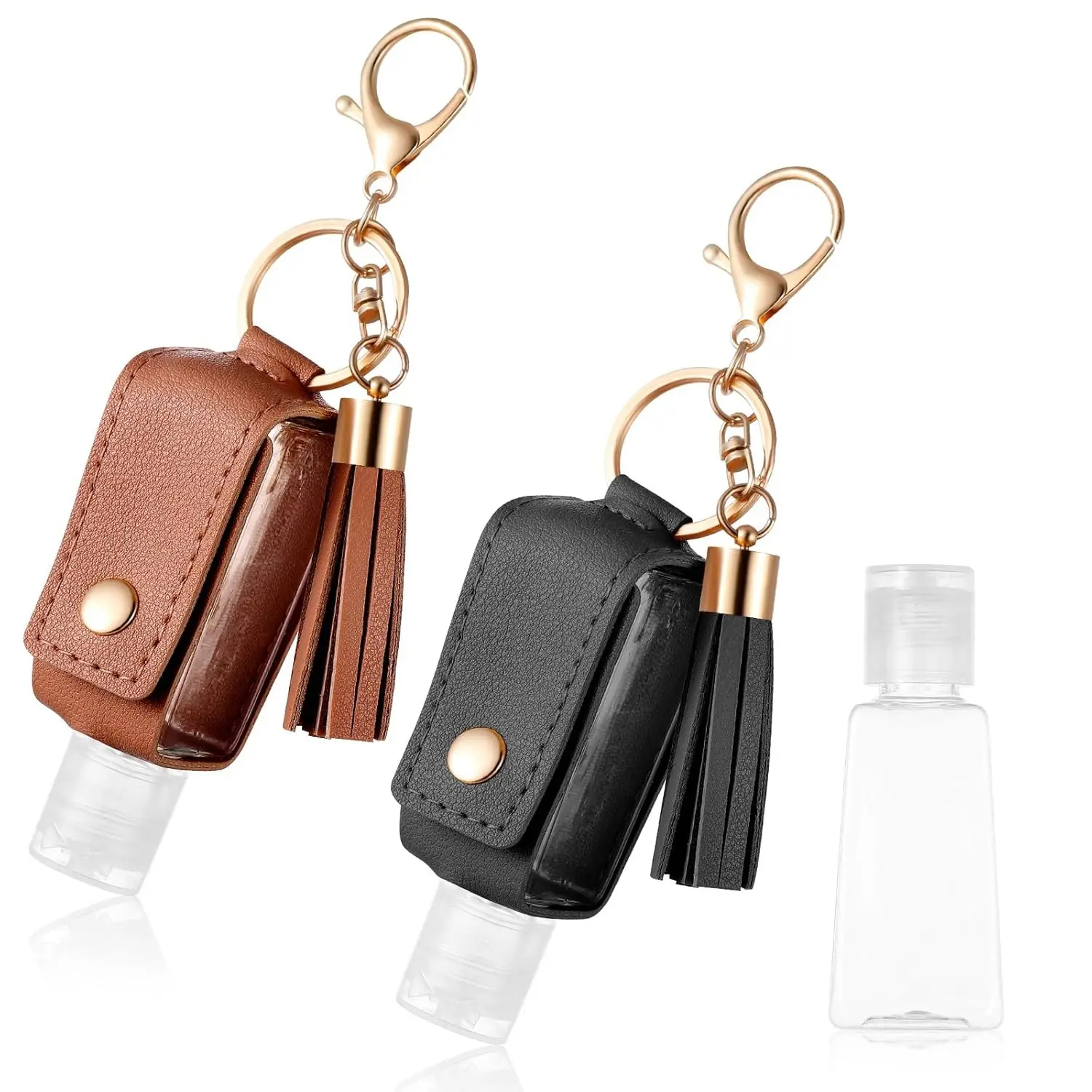 2Pcs 30ml Portable Empty Bottle Keychain Holder (Black, Brown) | Handwashing Holder Travel Size Keychain Handwashing Case Refillable Bottle for Toiletry Lotion Liquid Soap Shampoo