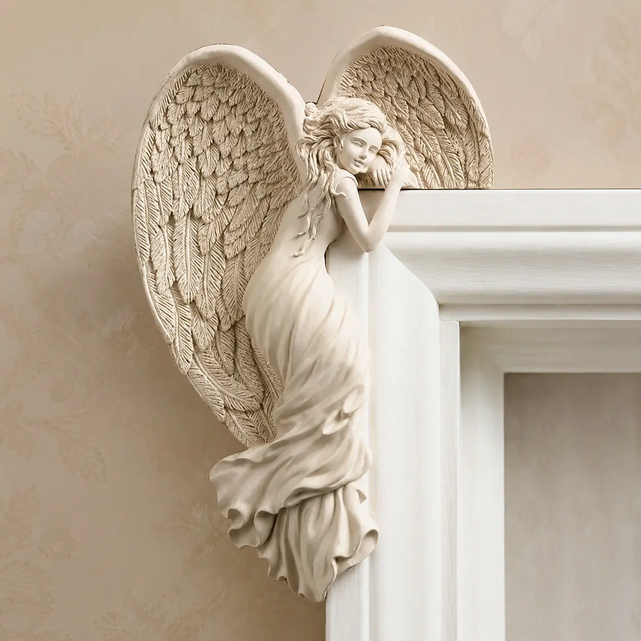 Customizable Angel Wings Relief Resin Artistic Wall Art, Decorative Artwork, Memorial Sculpture, Home Decor for Living Room, Entrance, Nordic Style, Hand-Carved Detail, Durable Indoor Hanging Gift for Housewarming Opening Holiday