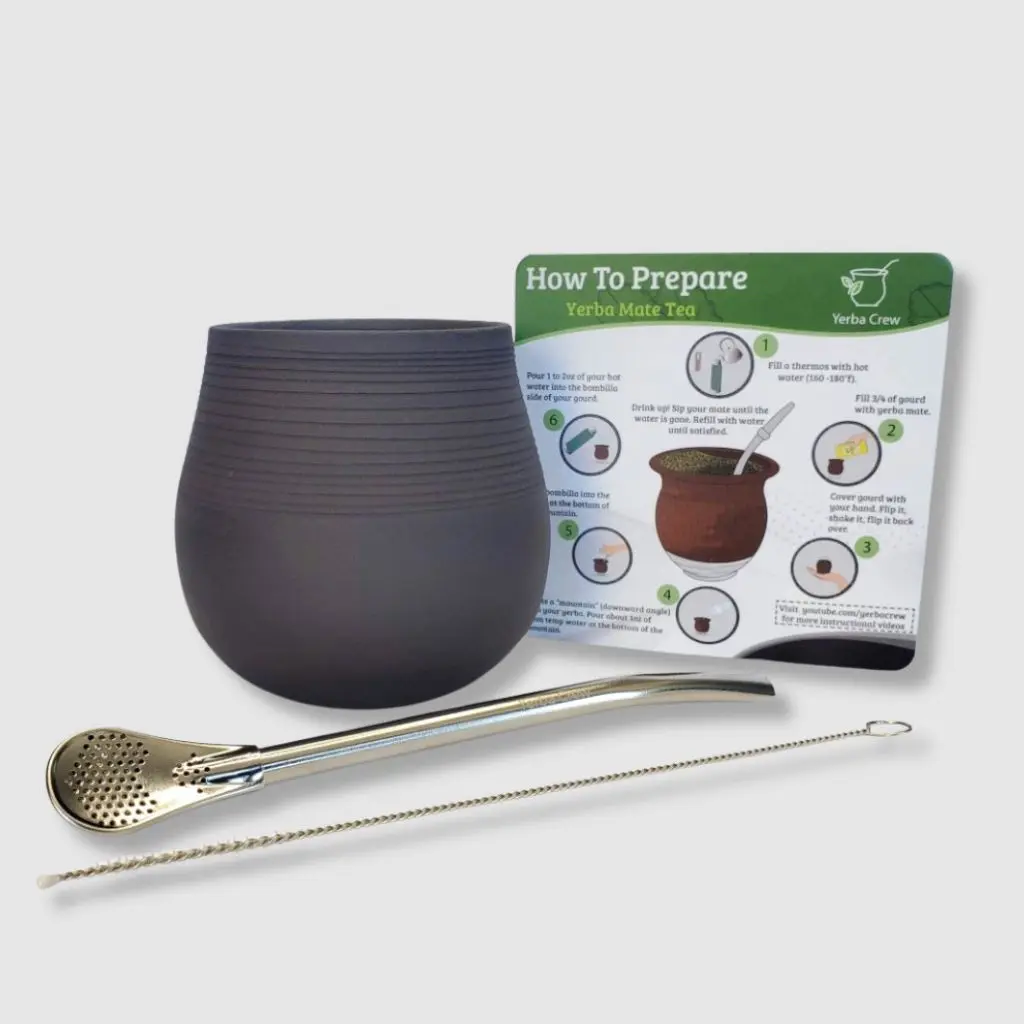 Grey Handcrafted Ceramic Mate Gourd Set with Stainless Steel Accents - Made via European Ceramic Technique for Tea Preparation, Daily Rituals, Unique Collab Kitchenware Tea Set