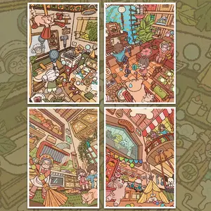 4pcs Mini Life House Scenery Stickers Set, DIY 3D House Stickers, Cute Cartoon Animal Scenes, Stress Relief, Holiday Fun