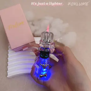 [Without gas] Cute Cat Windproof Lighter with Fidget Spinner | Adjustable Pink Flame, Refillable, Elegant Gift for Women (Includes Gift Box)