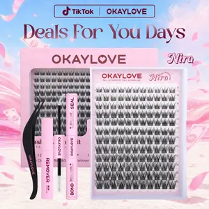 OKAYLOVE Wispy Lash Clusters Kit, 8-18MM Nira Cluster Lashes with Long-lasting Lash Bond and Seal, Tweezers and Remover for DIY Lashes at Home for Natural Makeup Girl Gifts