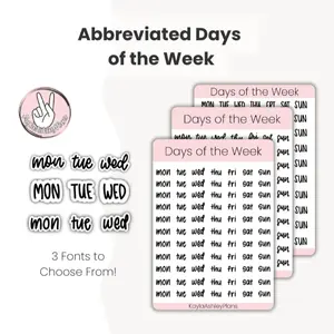 Abbreviated Handwritten Days of the Week Stickers – 10 Sets of Mon–Sun | Minimal Planner Stickers | BuJo Days | KaylaAshleyPlans