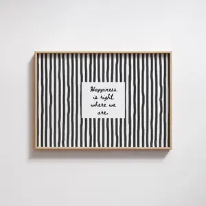 Happiness Print  Poster Black Striped Homely Wall Art Horizontal, Loving Quote Family Wall Print, Unframed