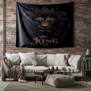 Dark Lion King Crown Tapestry, Vintage Bold Print Wall Decor for Trendy Men's Bedroom, Preppy Style Tapestry Home Artwork