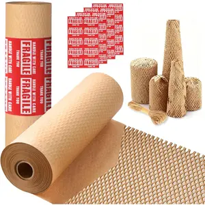 Honeycomb Packing Paper 12"x60Ft, Alternative to Bubble Wrap for Packing Moving Shipping,Recyclable Moving Supplies Packing Paper with 20 Fragile Labels & Ropes