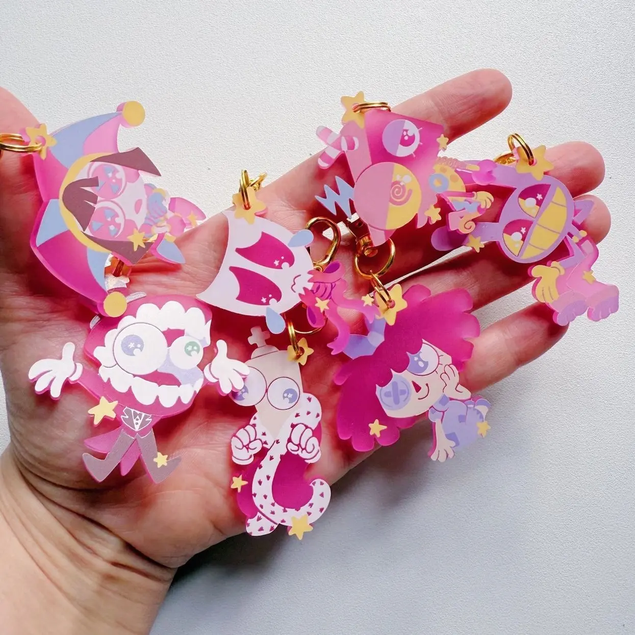 The Amazing Digital Circus Charms, Pink Frosted Acrylic Keychains, The Last Act Acrylic Keychains, TADC finale Acrylic Keychains