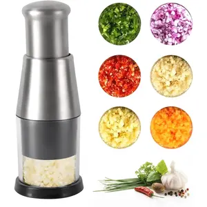 Manual Garlic Chopper Pressing Handheld Food Chopper Slicer Stainless Steel Home Kitchen Accessories Silver for Cooking Utensils