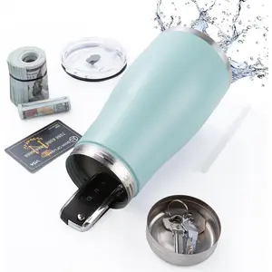 20oz Diversion Safe Water Bottle, Stainless Steel Bottle with Hidden Compartment for Storage Values Like Cash, Keys, Jewelry, Suitable for Outdoor, Gym, and Travel-Blue