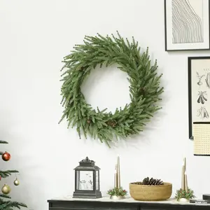 24 in Artificial Norfolk Pine Christmas Wreath - 88 Realistic Branches, Pine Cones for Door, Wall Decor (Home & Christmas Festive Decor Supplies)
