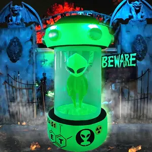 8FT Alien Halloween Decorations Inflatable Outdoor Decoration Wide Sturdy Bottom, Alien Inflatable Halloween Decor Outdoor with LED Lights Blow up Alien Decoration for Garden Lawn Decor
