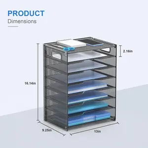 8-Tier Paper Organizer Letter Tray with Handle,OutWolf Mesh Desk File Document Organizer with 8 Tier Shelves and Sorter, Black