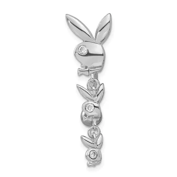 Surgical Stainless Steel Playboy Triple Bunny Crystal Dangle Belly Ring