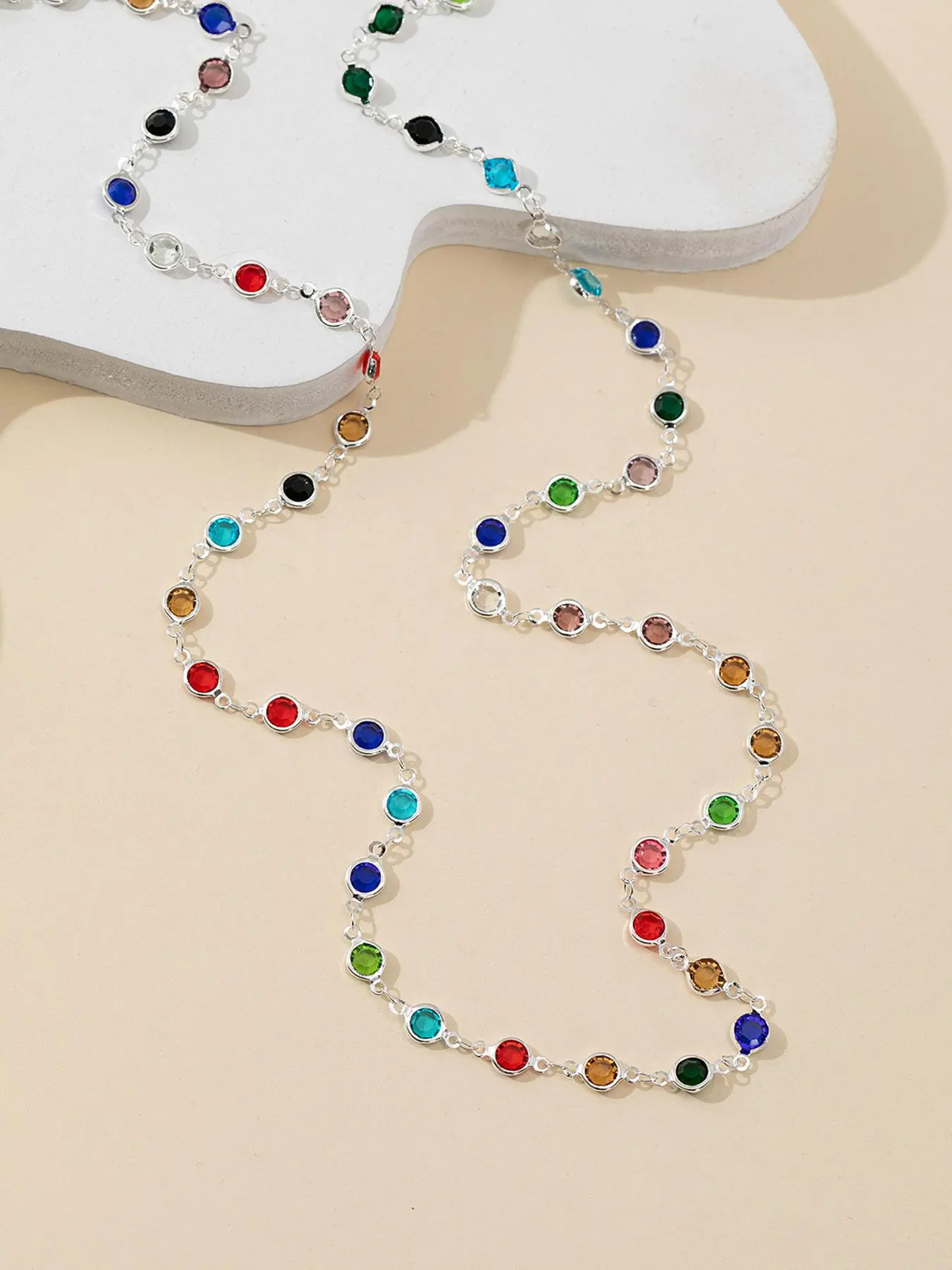 1 Piece Colorful Round Gemstone Y-necklace, Minimalist INS Style, Securely Inlaid Round Gems/Adjustable Chain Length, Elegant with Commute Shirts, Suitable for Women, Fashion Necklace, Accessory Necklace, Statement Necklace, Necklace Gift