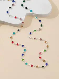 1 Piece Colorful Round Gemstone Y-necklace, Minimalist INS Style, Securely Inlaid Round Gems/Adjustable Chain Length, Elegant with Commute Shirts, Suitable for Women, Fashion Necklace, Statement Necklace