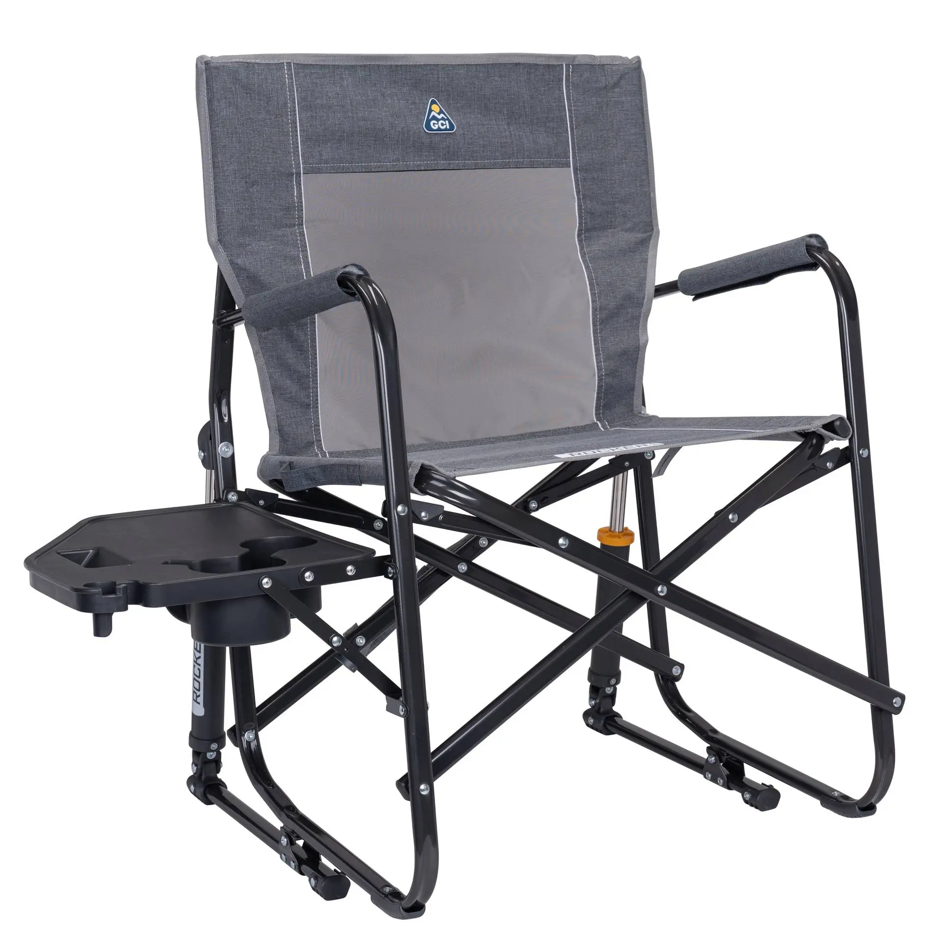 GCI Outdoor Freestyle Rocker with Side Table Foldable Rocking Camp Chair, Heathered Pewter GCI Outdoor Freestyle Rocker with Side Table Foldable Rocking Camp Chair, Heathered Pewter