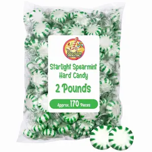Starlight Spearmint Candy - 2 Pound Bulk (Approx 170 Pieces) Individually Wrapped Mints - Refreshing Green & White Spearmint Hard Candy Discs
