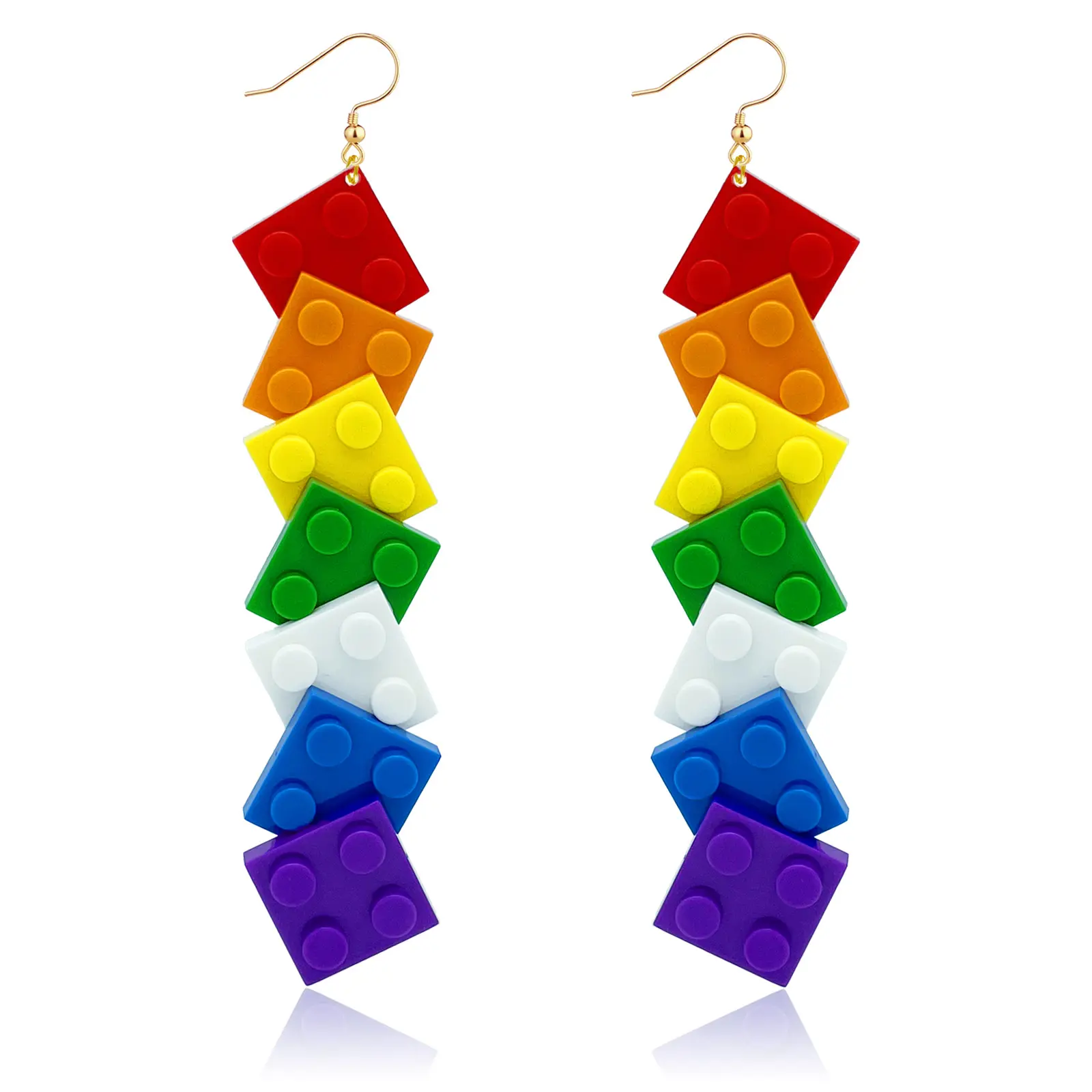 Women's DIY Plastic Rainbow Building Block Drop Earrings - Freely Combinable Acrylic Jewelry Making Unisex Casual Daily Costume Fashion Accessories