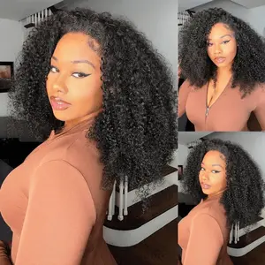[Beginner Friendly] Glueless 3 IN 1 Half Wig Human Hair Wigs Deep Wave Upgrade Ready to GO Seamless Flip Over Half Wig Invisible Hairline Kinky Curly Wigs for Women TikTokShopBlackFriday