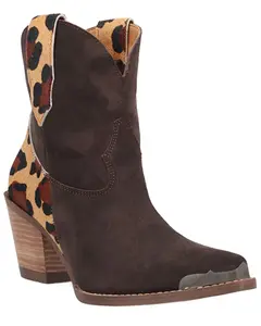 Dingo Women's Women'S Texas Charm Suede Leopard Print Western Booties Round - Di2399-Bn