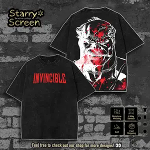 Conquest Invincible Comic TV Series Cartoon Washed Tshirt, Comics Sweatshirt, TV Show Comics Shirt Menswear Top Vintage Washed T-Shirts, Cotton Fabric
