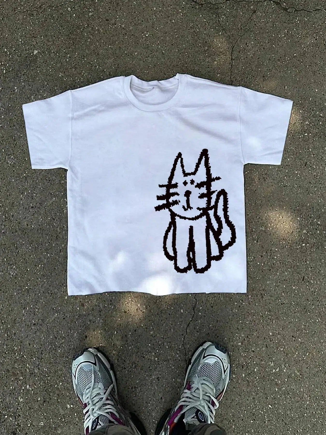 Unisex's Cat Print Round Neck Tee, Street Fashion Casual Short Sleeve T-shirt for Daily Wear, Unisex Top for Summer, Streetwear