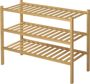 Natural Bamboo Shoe Organizer - Stackable 3-Tier Wood Shoe Rack for Closet, Hallway & Entryway Storage (27 x 11 x 20 Inches)