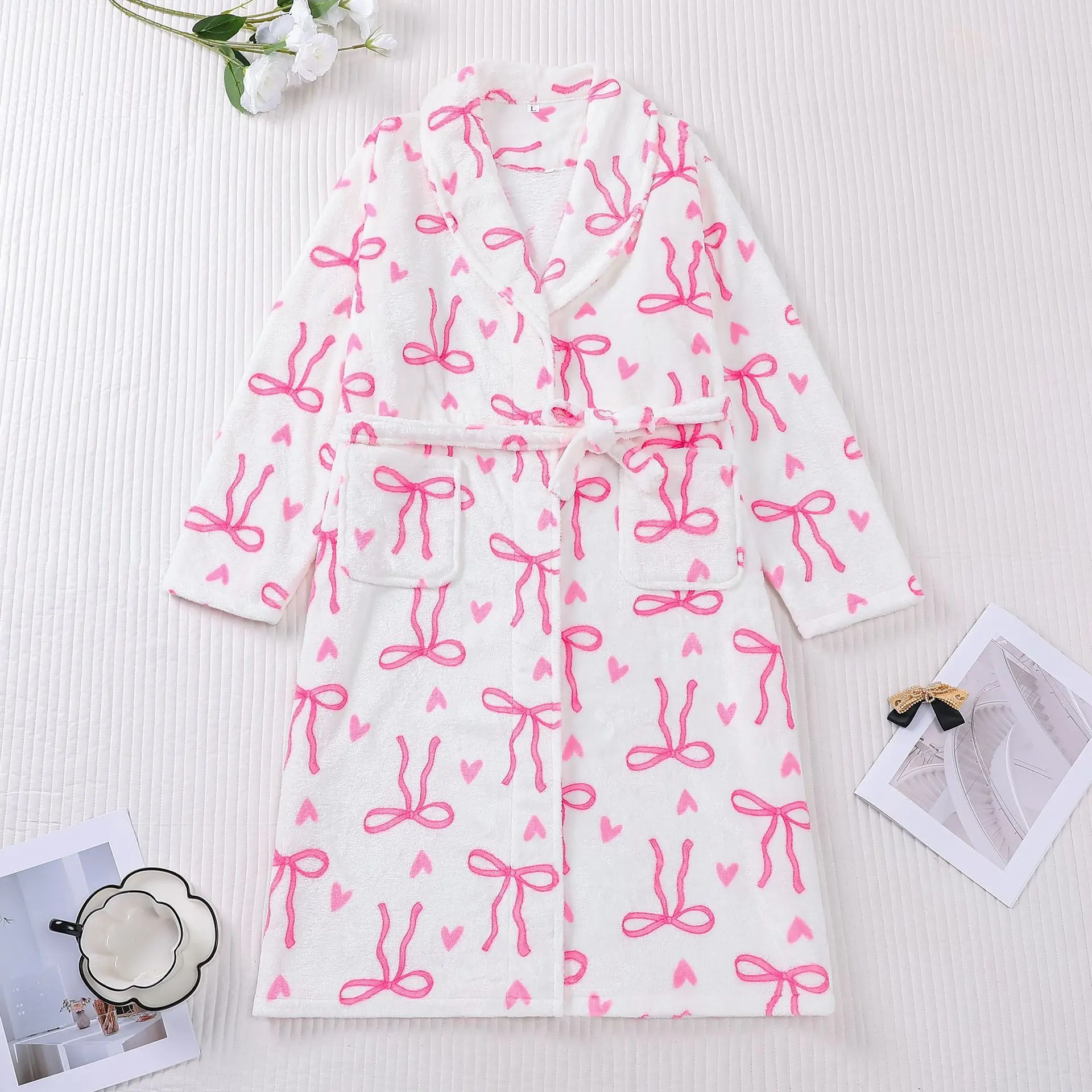 Pink Long Robe with Bowknot
