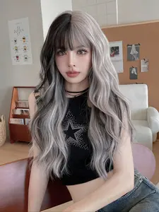 24 Inch Long Wavy Wigs for Women, Gorgeous Fluffy Wigs with Bangs, Synthetic Full Machine Wigs for Party, Daily Use, Fashion Fluffy Wigs