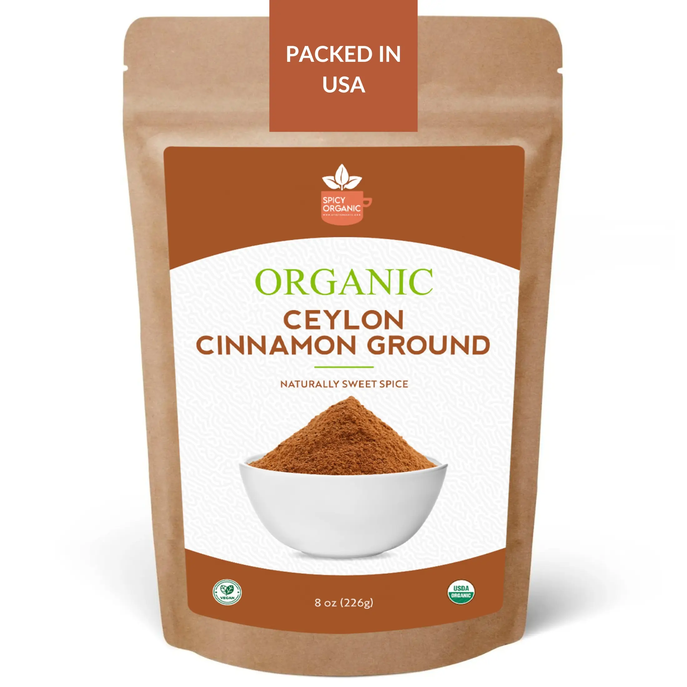 SPICY ORGANIC Ceylon Cinnamon Powder, 8 Oz. – Pure & Freshly Ground from Sri Lanka, USDA Certified Organic, Non-GMO, Gluten-Free & Kosher, Perfect for