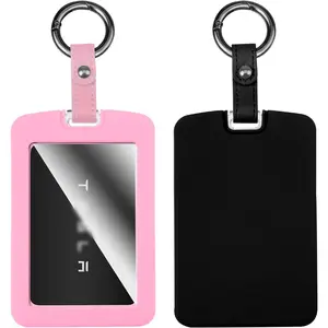 2PCS Silicone Key Card Holder for Tesla 2017-2024 2025 Model 3, for Tesla 2020-2024 2025 Model Y/S/X Card Key Holder Case Cybertruck Accessories Key Protector Cover with Keychain(Black-Pink)