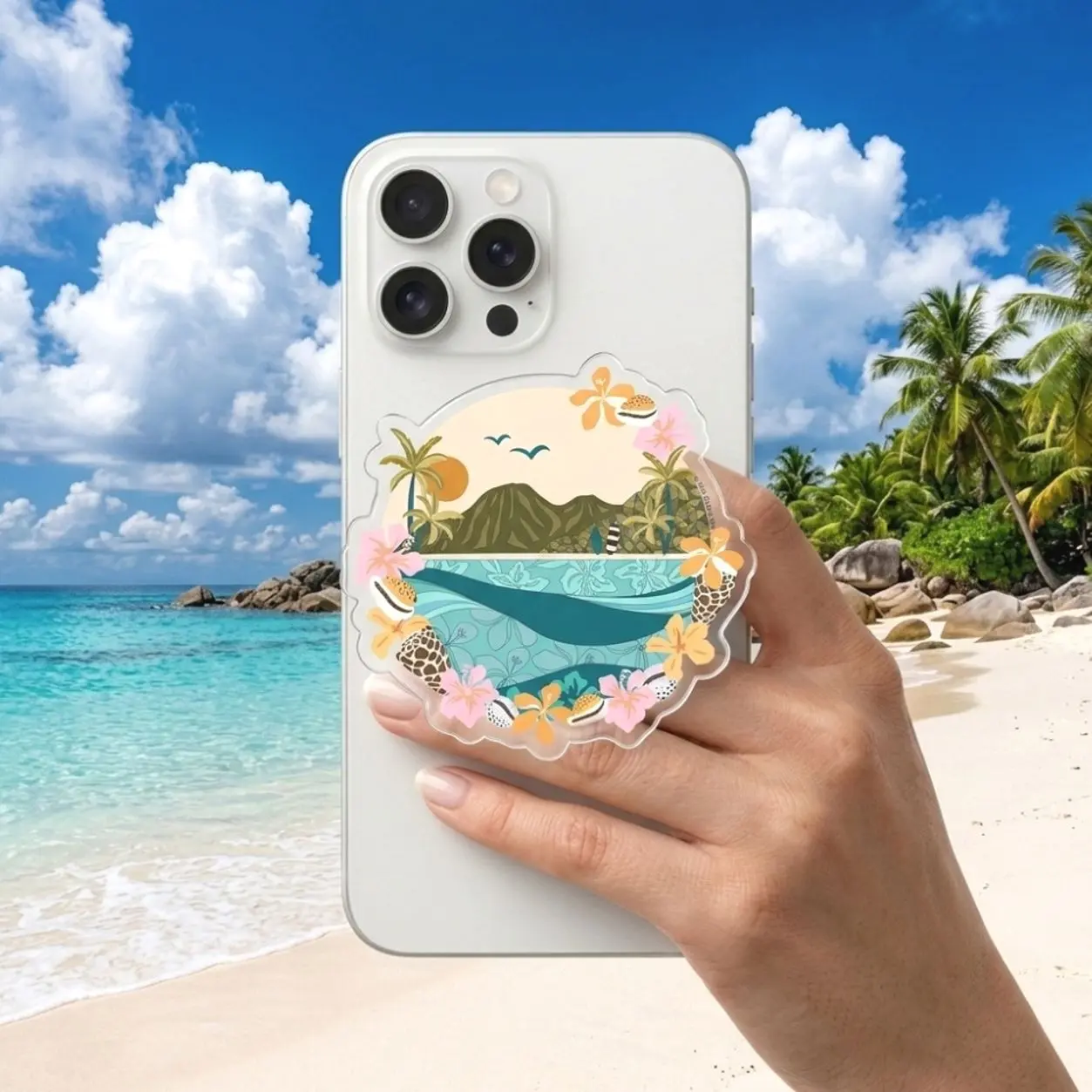 Acrylic Durable Summer Ocean Magnetic Mobile Phone Grip - Beach Waves, Seashell, Starfish Aesthetic Holder Stand for Phone Accessories