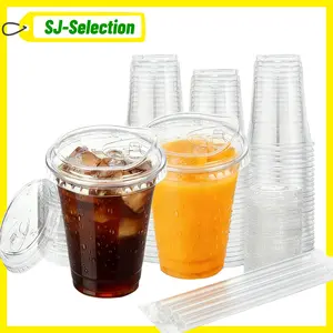 50/100 Sets 16oz Disposable Iced Coffee Cups with Strawless Lids & straws Clear Plastic Cups with Sip Lids for Party Wedding Catering Events, To Go Cups for Cold Drinks Smoothie Milkshake Lemonade Bubble,Party Companion