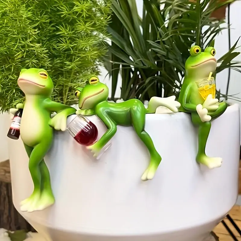 Frog Design Resin Decoration, Resin Animal Sculptures, 1 Count Cute Frog Design Decorative Ornament, Creative Home Decor for Home Garden and Flower Pot, Garden Accessories, Room Decor Ideas, Garden Gnome Statue