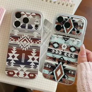 Protection Western Aztec phone case for iPhone 17/16/15/14/13/12/11 Pro Max Plus/AIR/E,PU leather + TPU silver soft edge dropproof shockproof protective cover All iPhone models can be transformed to look like an iPhone 17 Pro Max Gifts for Aztec